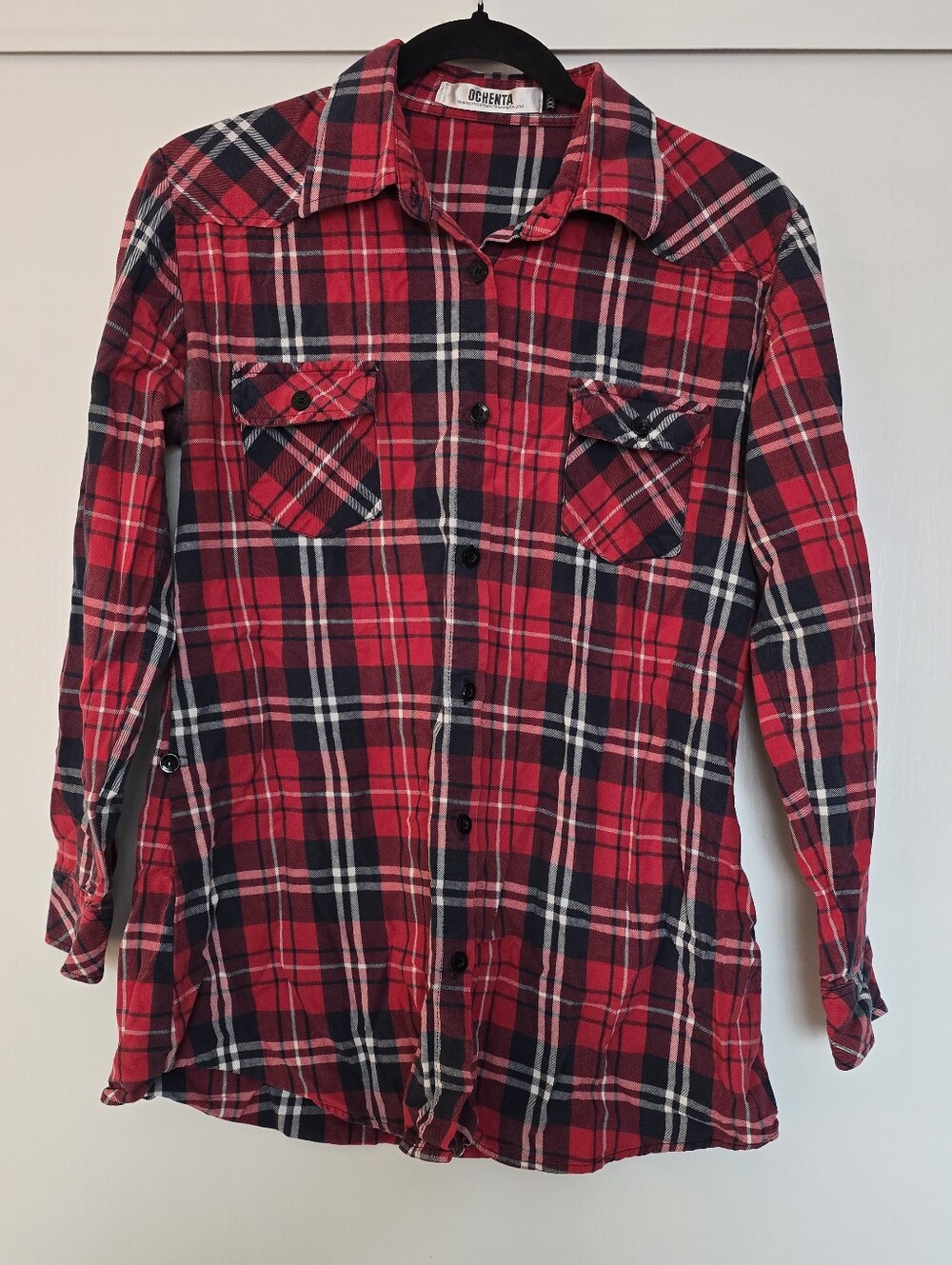 Ochenta - (Plus-Size) Cotton Plaid Flannel Button Down Casual Long-Sleeve Shirt